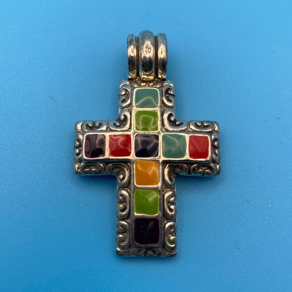 Vintage Sterling Silver Cross Multi-stone Pendant - Picture 1 of 7